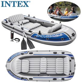 INTEX Excursion5 大人5人用 ゴムボートインテックス セット エアー式 ポンプ付き 長さ：3.66m　幅：1.68m　高さ：43cm（総重量600キロまで）オール2本 エアーポンプ付き インテックス エアー式 ポンプ付きゴムボート エクスカージョン5