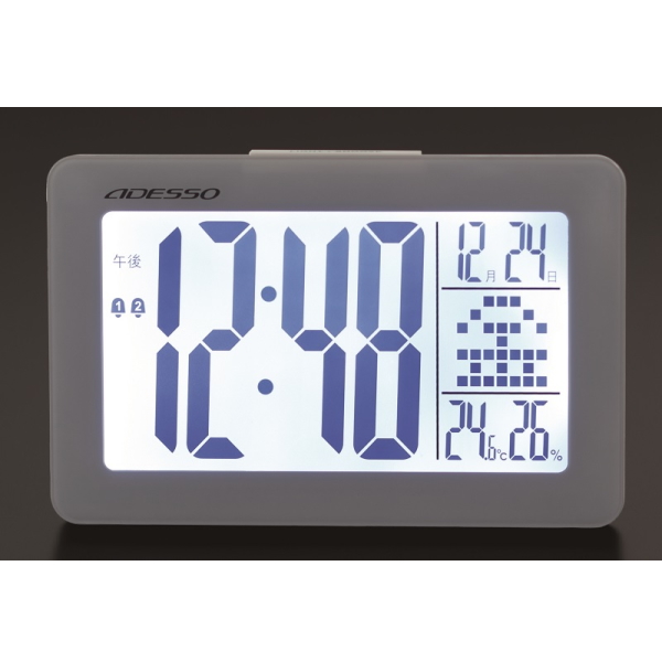 プレゼント ADESSOアデッソ 置き時計 電波 デジタル 電波時計 ダブルアラーム 温度 湿度 曜日 日付表示 ホワイト KD-10 