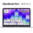 MacBook Neo 512GB SSD 8GB メモリ Apple A18 Proチップ MHFC4J/A 13インチ 6コア シルバー Liquid Retina ディスプレ…