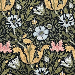 生地 ウィリアムモリス Compton コンプトン 8390-10T黒地 シーチング生地 【数量×50cm単位】William Morris