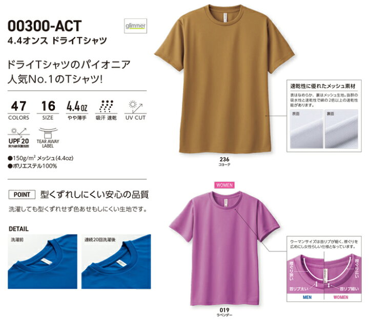 楽天市場】吸汗速乾UVカットドライTシャツ00300-ACT 部活Tシャツ  