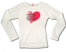LOVE＆PEACE・レディススリムフィットロングデザインTシャツ