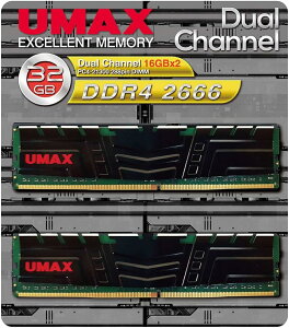 UMAX ���[�}�b�N�X �f�X�N�g�b�v�p������ 288Pin DDR4-2666 �iPC4-21300�j 16GBx2 �f���A���`�����l���Z�b�g �q�[�g�X�v���b�_�t�� UM-DDR4D-2666-32GBHS