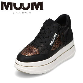 ムーム MUUM MM7001 レディース靴 靴 シューズ 2E相当 スニーカー 厚底 ミッドカット ミドル丈 ハイカット ファスナー ジッパー チャック ハイカットスニーカー ロゴ ブラック×レオパード柄 SP