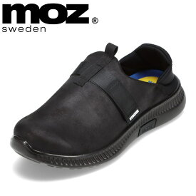 モズ スウェーデン MOZ sweden MOZ1276 メンズ靴 靴 シューズ 2E相当 スニーカー スリッポン キックバック 2WAY クッション性 アンティーク調 フェイクレザー 人気 ブランド ブラック TSRC