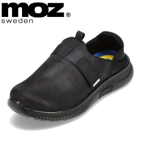 【全品P10倍！24日&25日20:00～4H限定】モズ スウェーデン MOZ sweden MOZ1276 メンズ靴 靴 シューズ 2E相当 スニーカー スリッポン キックバック 2WAY クッション性 アンティーク調 フェイクレザー 人気 ブランド ブラック TSRC