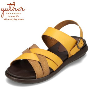 ギャザー gather G-1013 レディース靴 靴 シューズ 2E相当 サンダル ベルト 日本製 国産 疲れない 編み込み リゾート シンプル イエロー TSRC