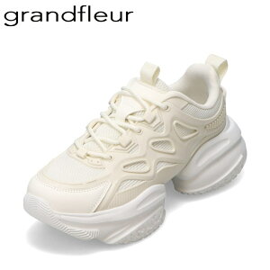 グランドフルール grandfleur QNK0300 レディース靴 靴 シューズ 2E相当 スニーカー ダッド 厚底 ボリュームソール 柔らかい 屈曲性 ローカットスニーカー トレンド ホワイト