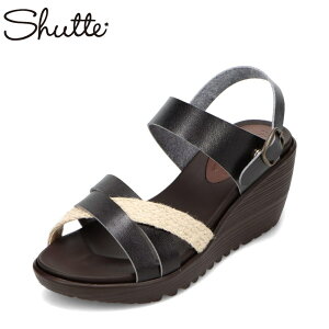 シュッテ Shutte ST-3041 レディース靴 靴 シューズ 2E ウェッジソールサンダル ソフト 柔らかい ふわふわ 手染めもちもち シンプル ブラック TSRC