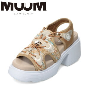 ムーム MUUM MM7421 レディース靴 靴 シューズ 2E相当 サンダル スポーツ スポサン 厚底 歩きやすい 痛くない メッシュ 通気性 低反発 柔らかい ゴム チャンキー ヒール ベージュ TSRC