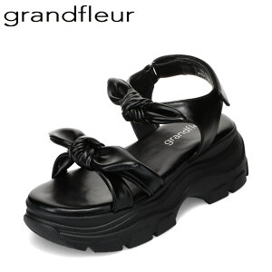 グランドフルール grandfleur QNS2004 レディース靴 靴 シューズ 2E相当 サンダル スポーツ スポサン 厚底 面ファスナー ベルト リボン フェミニン ブラック TSRC
