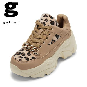 ギャザー gather G-105 レディース靴 靴 シューズ 2E スニーカー 厚底 ダッド ゴールド チェーン 金具 パーツ モチーフ クッション性 ローカットスニーカー 疲れにくい 歩きやすい オーク TSRC