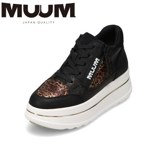 ムーム MUUM MM7001 レディース靴 靴 シューズ 2E相当 スニーカー 厚底 ミッドカット ミドル丈 ハイカット ファスナー ジッパー チャック ハイカットスニーカー ロゴ ブラック×レオパード柄 TSRC