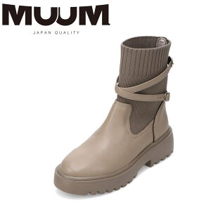 ムーム MUUM MM8804 レディース靴 靴 シューズ 2E相当 ブーツ ショート ニット ソックス 厚底 伸縮性 フィット ベルト バックル 着脱簡単 オーク TSRC