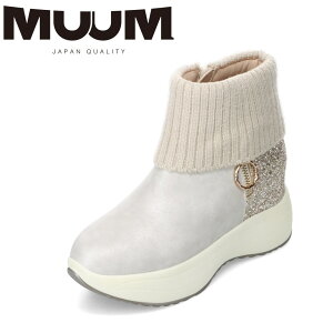 ムーム MUUM MM304 レディース靴 靴 シューズ 2E相当 ブーツ ショート ニット 厚底 ジッパー ファスナー チャック グリッター ラメ キラキラ 異素材 美脚 アイボリー TSRC