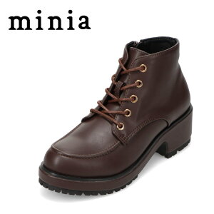 ミニア minia AS-1152 レディース靴 靴 シューズ 2E相当 ブーツ レースアップ ショート 厚底 ファスナー ジッパー チャック ボリュームソール 美脚 脚長 シンプル ブラウン TSRC