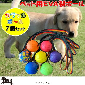 7色セット　EVAボール 直径7cm　ロープ付き　噛むおもちゃ　犬　引っ張り玩具