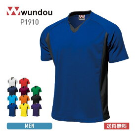 ドライ tシャツ メンズ 半袖 wundou ウンドウ ベーシックサッカーシャツ P1910 吸汗 速乾 フットサル 練習着 部活 試合用 ストライプライン ユニフォーム S-XXL