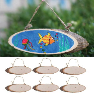 6x 大きな楕円形の自然ハンギングウッドスライス樹皮木製小品DIY工芸