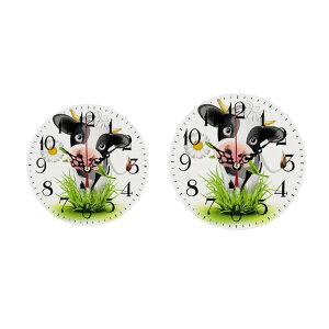 牛の模様が装飾された木製の丸型壁掛け時計.正確な動き.静音.カチカチ音がしない.キッチン.リビングルームに最適.軽量.