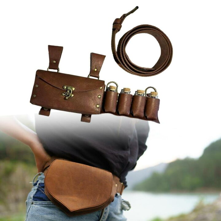 Amazon | ベルトポーチ 中世 ウエストバッグ 小銭入れ ファニーパック バイキング コスチュームセット ハロウィン フェスティバル  レンフェール レザーポーチ 1-ブラウン、中世&レンフェア、コスチューム, 1-ブラウン, Medieval & Ren Faire, コスチューム。  | ウエストバッグ 中世のベルトポーチ ファニーパック ポーションベルト カジュアル ロールプレイ ハロウィンパーティー用 調節可能なウエストパック 2