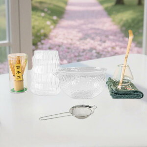 7個 日本の抹茶用セット 茶碗と泡立て器 ステンレスふるい付き