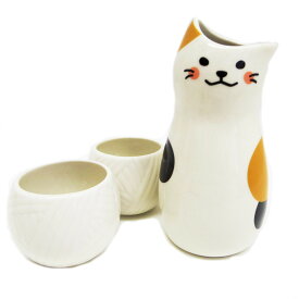 猫 ねこ お酒 和食 食器 とっくり おちょこ 2個セット みけねこ 三毛猫 日本酒 陶器 和食器