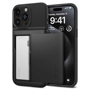 Spigen iPhone 15 Pro �P�[�X �蒠�^ �J�[�h 2�� ���[ �ϏՌ� �ČRMIL�K�i�擾 �����Y�ی� �C�菝�h�~ ���C�����X�[�d �X�����E�A�[�}�[ CS ACS06728 (�u���b�N)