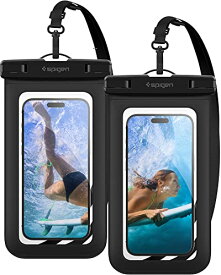 Spigen スマホ 防水ケース 小物 iPhone Android 最大 6.9インチ対応 タッチ可 顔認証 密封、水中撮影 お風呂 温泉 釣り 海に適用 IPX8認定 完全防水 ネックストラップ付属 AMP04523 (ブラック)