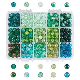PandaHall 15色 8mm ガラスビーズ クラックビーズ 約460個 透明 緑のガラスビーズ アクセサリーパーツ