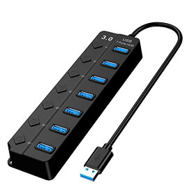 USB ハブ 7ポート USB3.0 ハブ ケーブル USB Hub 独立スイッチ付き USB拡張 バスパワー USB3.1 Gen1 5Gbps高速データ転送 在宅勤務 ノートパソコン/PS4/Android/Windows/Linux/Chrome OS/MacBook/Mac OS等システムとPC対応