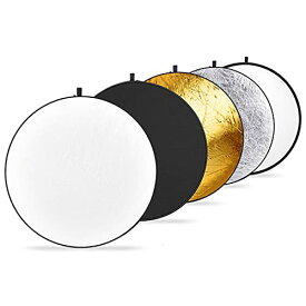 NEEWER 32インチ/80センチメートル ライトリフレクター ライトディフューザー 5in1折りたたみ式マルチディスク バッグ付き半透明 シルバー ゴールド ホワイト ブラック スタジオ写真照明と屋外照明用