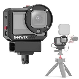 NEEWER Hero 11 10 9ビデオケージキット アルミニウムハウジングケース マイクオーディオアダプター 52mmフィルターアダプター 1/4"スレッド コールドシューマウント GoProマイク LEDライト Vlogメディアアクセサリーに対応 AC002