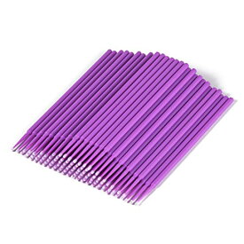 マイクロ綿棒100本 マイクロスティック マイクロブラシ アプリケーター まつ毛 まつげ美容液用 マイクロブラシ 使い捨て 化粧ブラシ 曲げ可能 精密機械の細部の清掃 まつげアプリケーター 紫