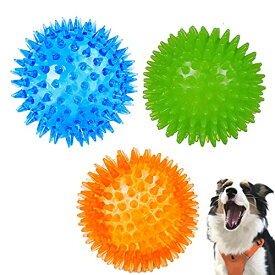 YFFSFDC 犬おもちゃ 噛むおもちゃ 犬用ボール音の出るおもちゃ 天然ゴム 弾力性 耐久性ストレス解消 訓練用 中小型犬に適用サイズ8.5cm 3個セット（青 +緑 +オレンジ）