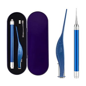 LEDライト付き 耳かき ピンセット 耳掃除 イヤークリーナー みみかき セット 子供用 お年寄り用 家庭用 ライト はっきり見える 収納ケース付き 携帯便利 (耳かきブルーセット)