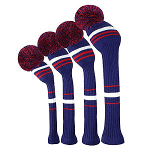 ゴルフヘッドカバー ニット 4枚セット、ゴルフクラブ ドライバーウッド(460 cc)*1フェアウェイウッド* 2とハイブリッド*1 (CuOバージョンブルー)