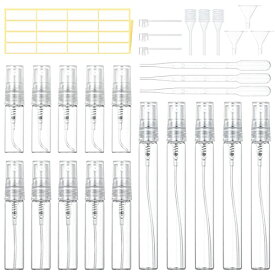 Hitchlike アトマイザー スプレーボトル 詰め替え容器 3ml 5ml 10ml 15本セット ガラス製スプレーボトル ミニスプレー 液漏れ防止 香水噴霧器 化粧品小分け容器 旅行小物 漏斗/ノズル/スポイト/ピペット/付箋付属