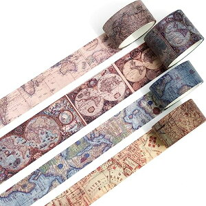 YUBBAEX 4巻 レトロ マスキングテープ セット ヴィンテージ美学 ワイド 和紙テープ アート/DIYクラフト/バレッ トジャーナル用品/プランナー/スクラップブック/カード/ギフトラッピングに (地図