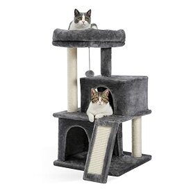 PAWZ Road キャットタワー ミニ 小さめ コンパクト 猫タワー 安定 クッション 取り外し 手入れ簡単 交換用ポンポン付き グレー