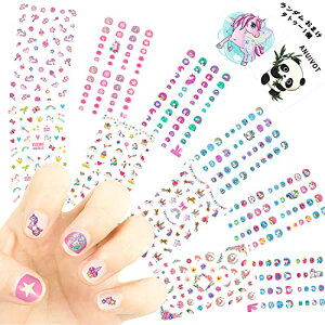 ネイルシールこども かわいい ユニコーン花柄、3D貼るだけマニキュアセット キャラクターデザイン 子供ネイルステッカー 選べる400種類、10枚レインボーユニコーン・星・王女・花ネイルパ