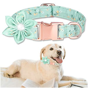 Kalevel 犬の首輪 猫用首輪 小型犬 可愛い 花 首輪処 ラインストーン付き キラキラ 名入り 迷子札付き 電話番号刻印可能 軽量 セーフティ 綿製 柔らかい 首輪長さ調節可能 ペット用品