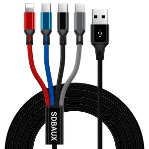 USB[dP[u 4 in 1 }`[dR[h 3in1[d|[g 3A}ϋv CgjOP[u yA^CvC }CN 4䓯[d iOS iPhone 16 15 14 13 12 11 Pro Max Android Type C Micro gѓdbdqu