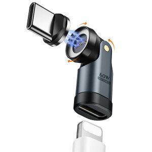 MoKo �y���C�g�j���O����Type C�ϊ��p�A�_�v�^�z �}�O�l�b�g�� 60W�}���[�d 180°+360°��]�\ 480Mbps�f�[�^�]�� L�� USB-C �ϊ��A�_�v�^ ���C�z�� TypeC�I�X ���C�g�j���O���X iPhone17/16/15/Switch2/MacBook/