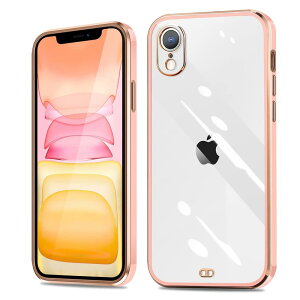 iPhone XR ケース クリア アイフォンXR カバー 耐衝撃 透明 TPU 落下防止 防塵 薄型 軽量 一体型 人気 変形防止 全面保護カバー シリコン メッキ加工 (桜ピンク)