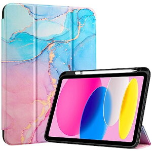 ProCase iPad 10世代 ケース 2022 10.9インチ A2696 A2757 A2777 ペン収納 耐衝撃 三つ折り スタンド スマートカバー(ブルーマーブル)