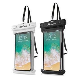 ProCase [2個セット]防水ケース IPX8認定 携帯電話用ドライバッグ 最大7.0”スマホに対応可能 適用端末：iPhone 14 13 Mini Pro Max・iPhone 12・11・XS・XR・8・Android -ホワイト/ブラック