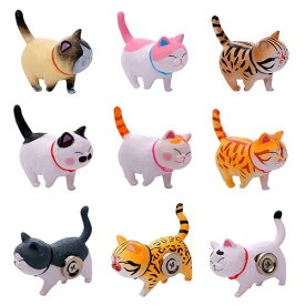 【AAGWW】かわいい猫 飾り 磁気冷蔵庫貼り 冷蔵庫マグネット 猫9匹セット 3D立体 ヘッドが回転可能 冷蔵庫/地図/ホワイトボード/オフィス向け（カラー：淡色系、9個入り）