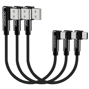 aceyoon USB C L�� �P�[�u�� 0.2m 3�{�Z�b�g �}���[�d �����f�[�^�`�� �ő�3A �i�C�����҂� �^�C�vC �P�[�u�� 90�x ���� USB-A to USB-C �P�[�u�� for Galaxy for Sony for iPhone15���ɓK�p USB C Cable