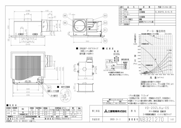 楽天市場】VD-23ZLX13-CS三菱電機 ダクト用換気扇天井埋込形 居間 